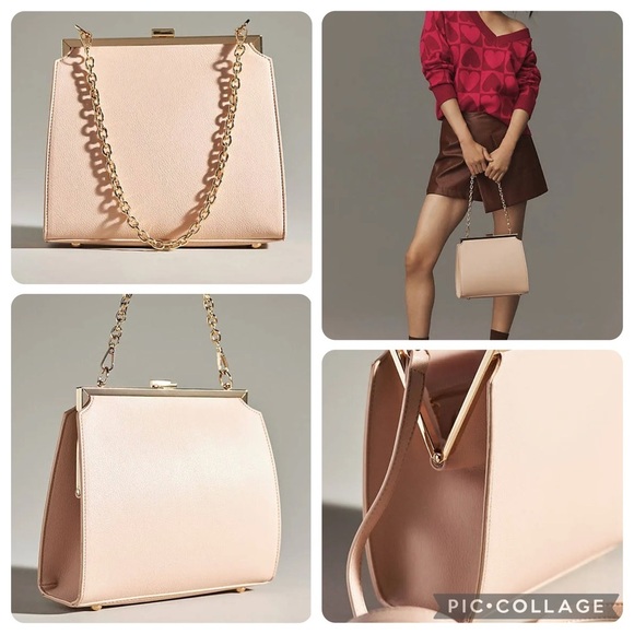 NWT new Anthropologie Aota Nicky shoulder bag faux leather pink gold crossbody - Picture 11 of 17